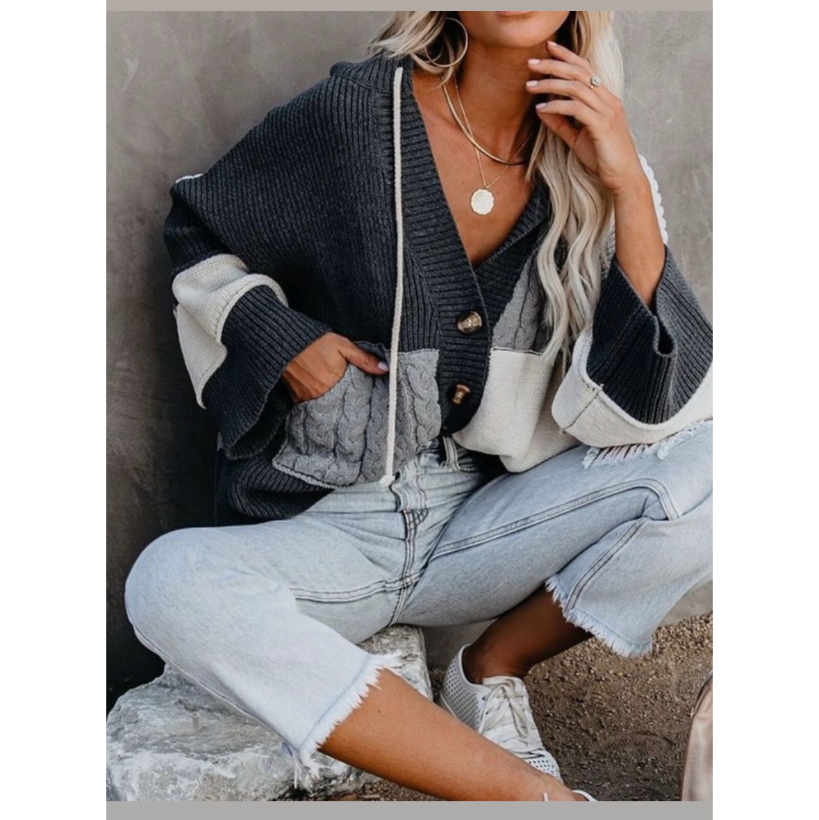 Mello Los Angeles Colorblock Hooded Cardigan Size Medium