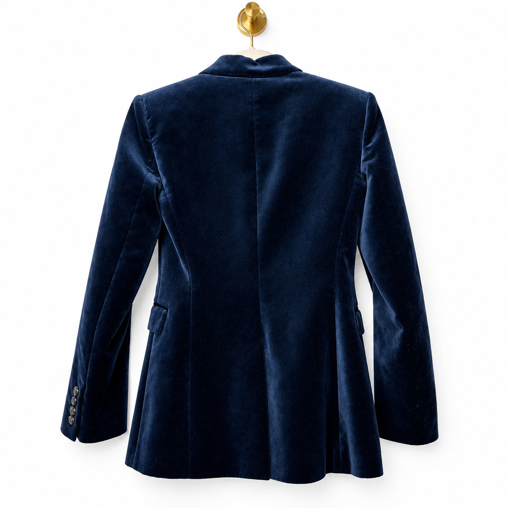 Zara Blue Velvet Double Breasted Blazer Size M