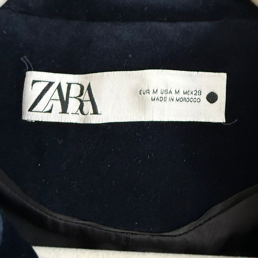 Zara Blue Velvet Double Breasted Blazer Size M