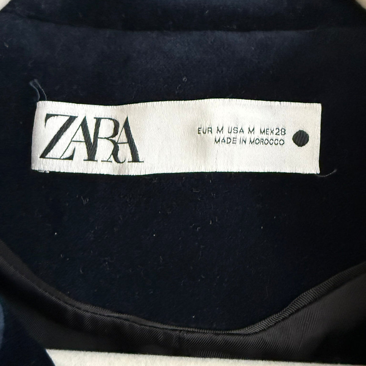 Zara Blue Velvet Double Breasted Blazer Size M