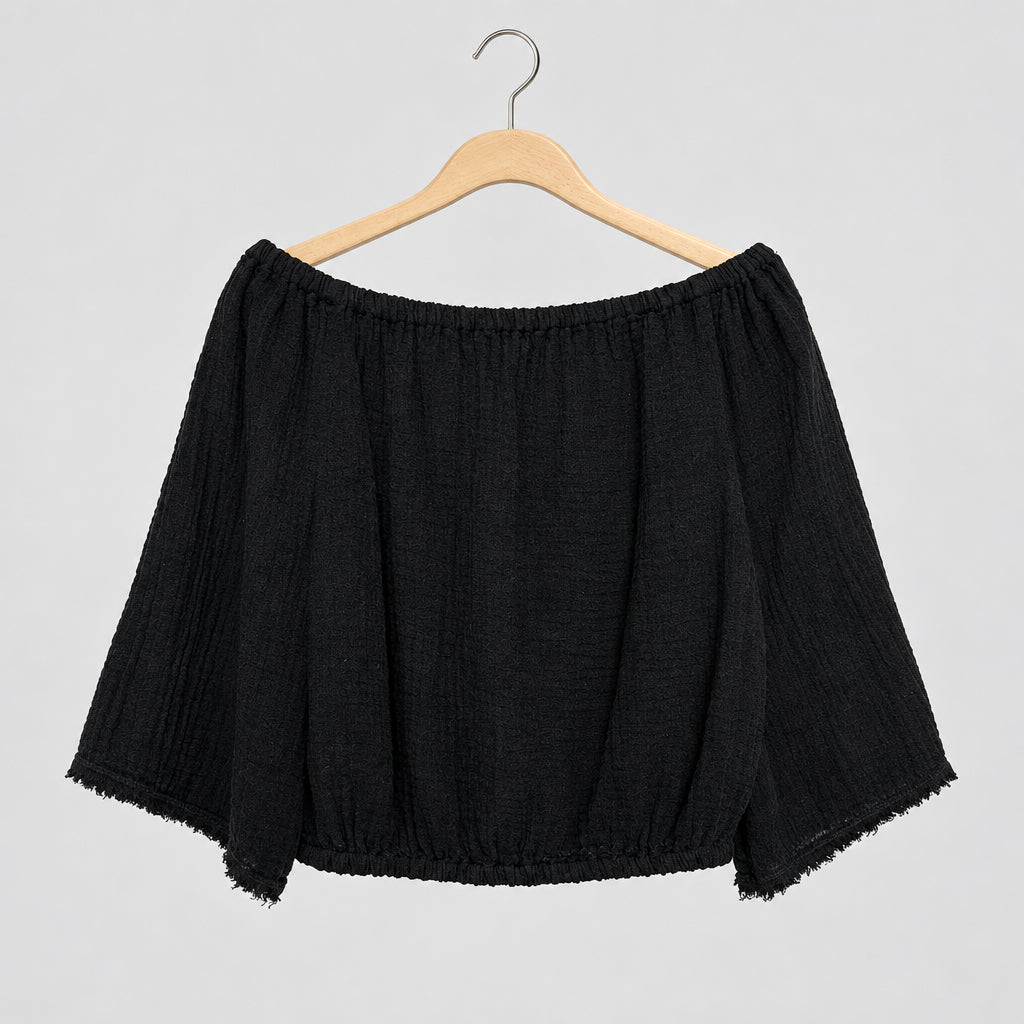 Michael Stars Black Off Shoulder Gauze Set Size S