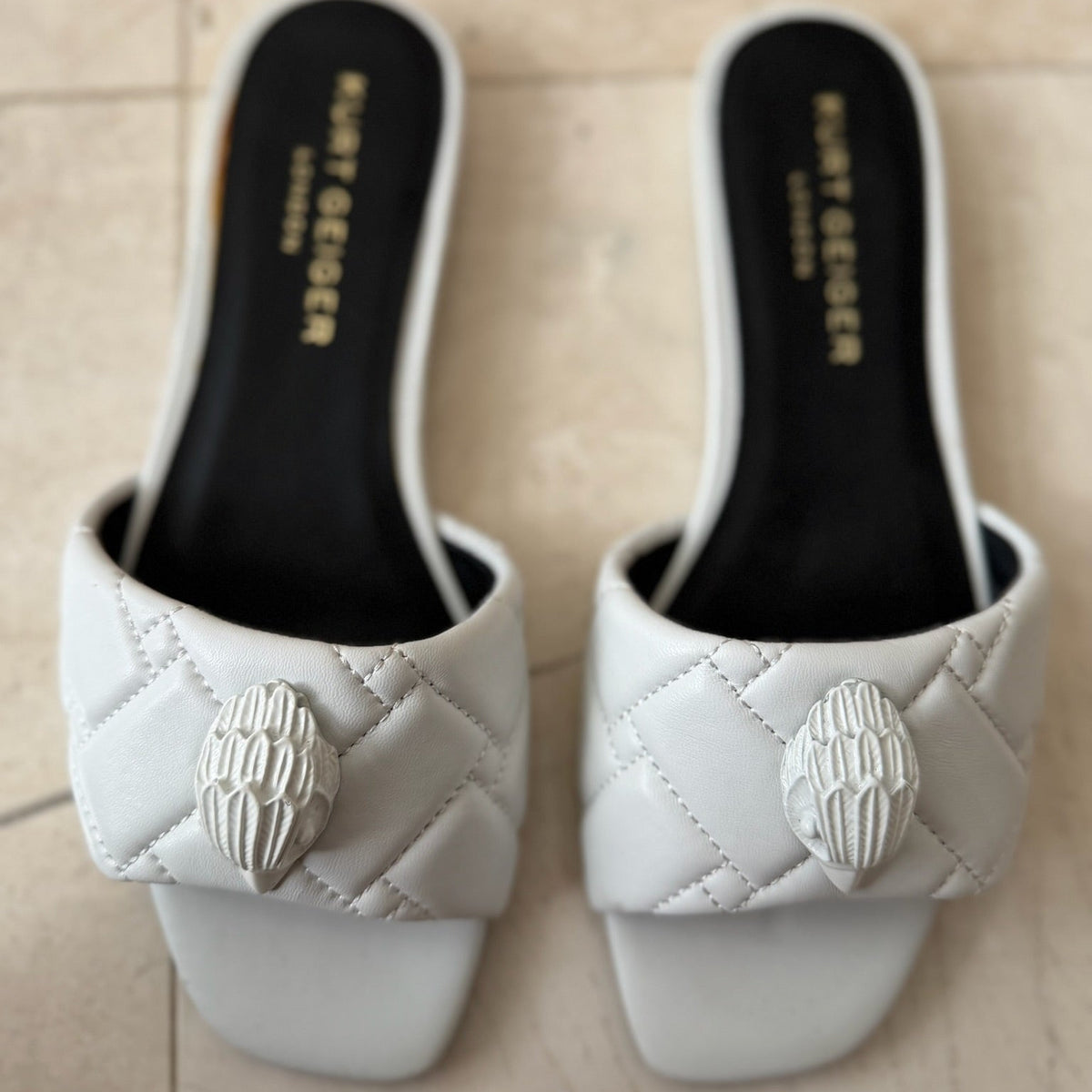 Kurt Geiger London White Quilted Eagle Slides Size 38