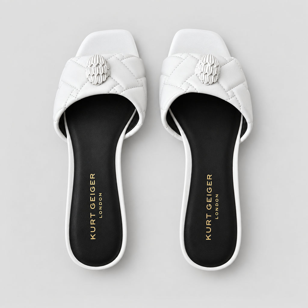 Kurt Geiger London White Quilted Eagle Slides Size 38