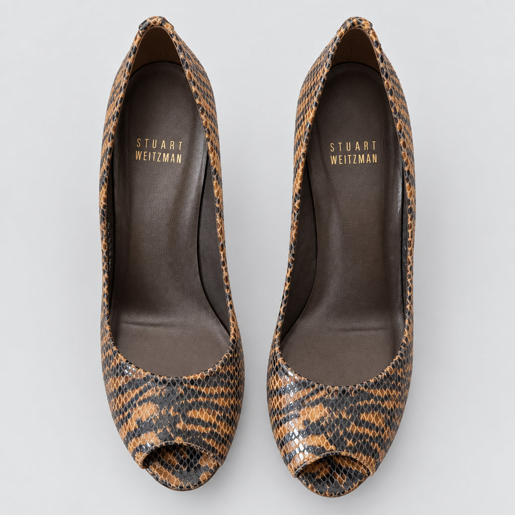 Stuart Weitzman Python Print Peep Toes Heels Size 7.5