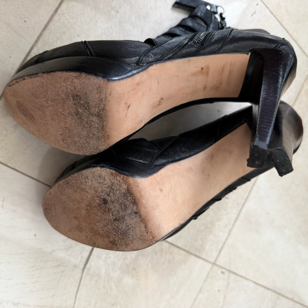 Stuart Weitzman Black Leather Cutout Booties Size 8