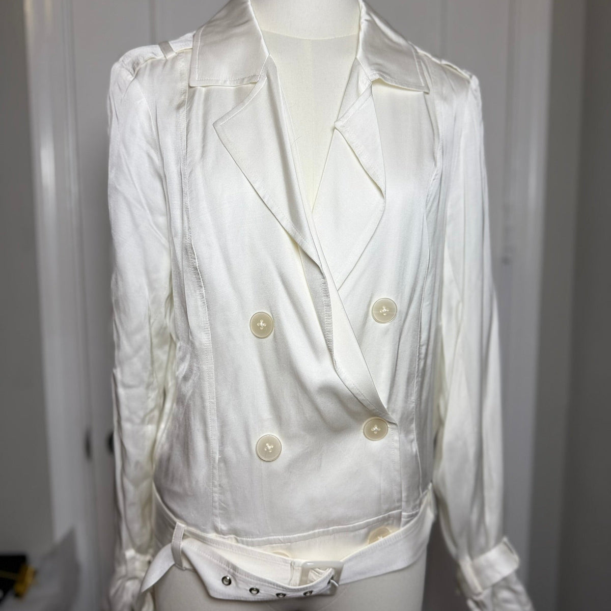 L'Agence White Satin Double Breasted Blazer Size M