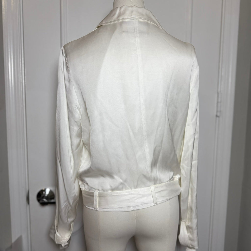 L'Agence White Satin Double Breasted Blazer Size M