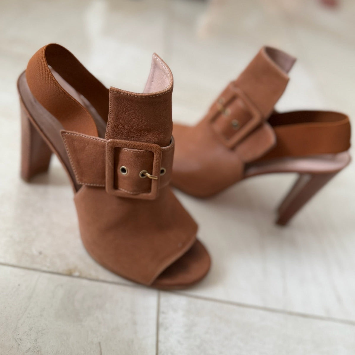 Stuart Weitzman Tan Leather Heeled Sandals Size 7.5