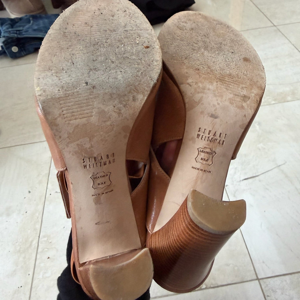 Stuart Weitzman Tan Leather Heeled Sandals Size 7.5