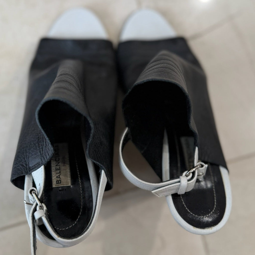 Balenciaga Black & White Weds Mules Size 38.5