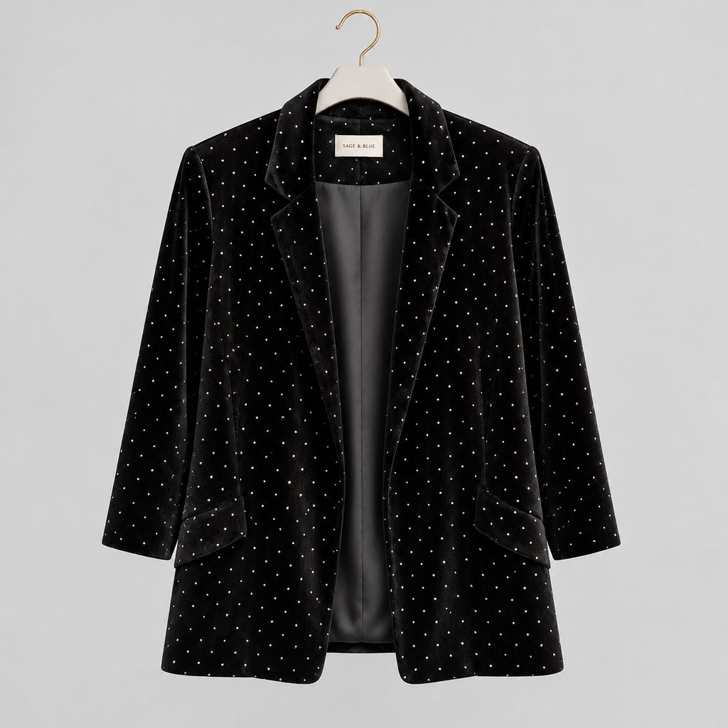 Skies Are Blue Black Velvet Rhinestone Suit