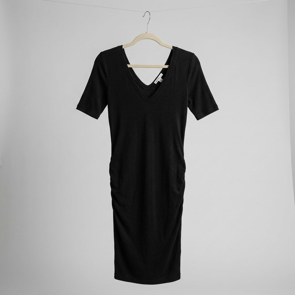 James Perse Standard Black V-Neck Dress Size 2 (M)
