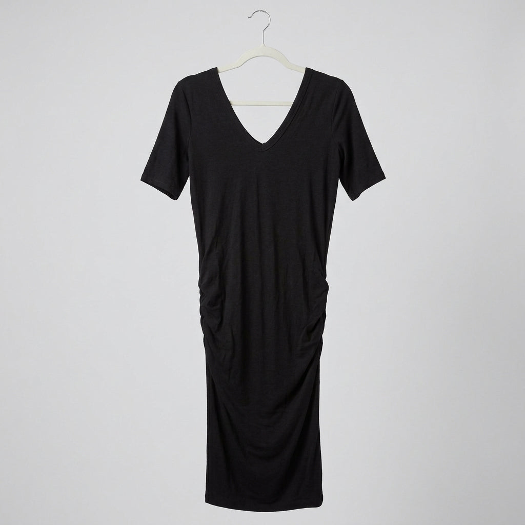 James Perse Standard Black V-Neck Dress Size 2 (M)