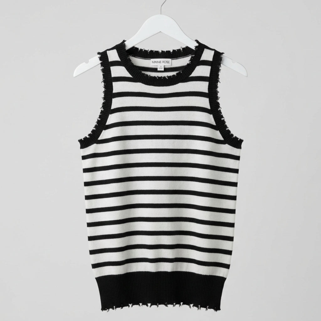 Minnie Rose Striped Cashmere Blend Tank Size Small