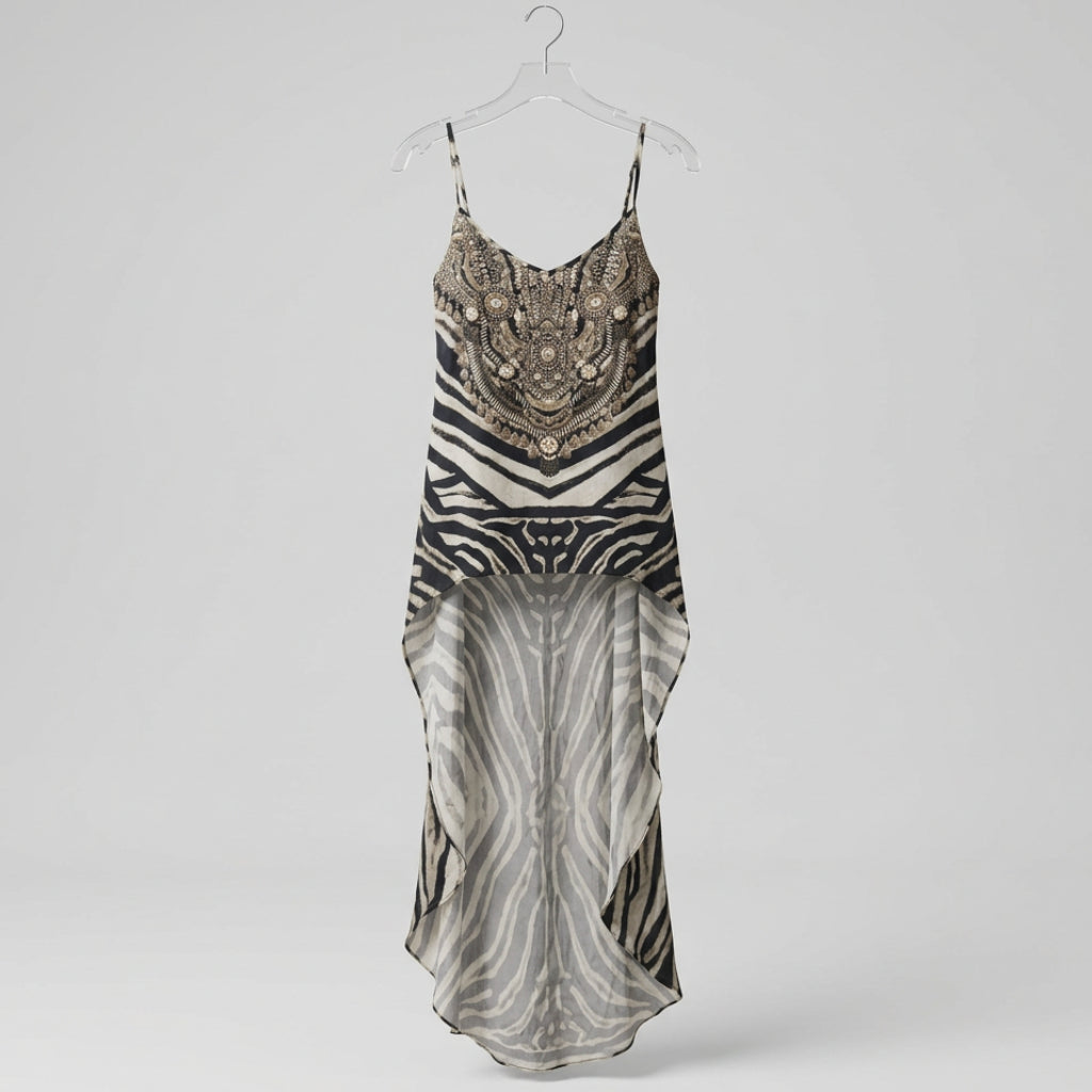 Shahida Parides Black High-Low Silk Top Size M