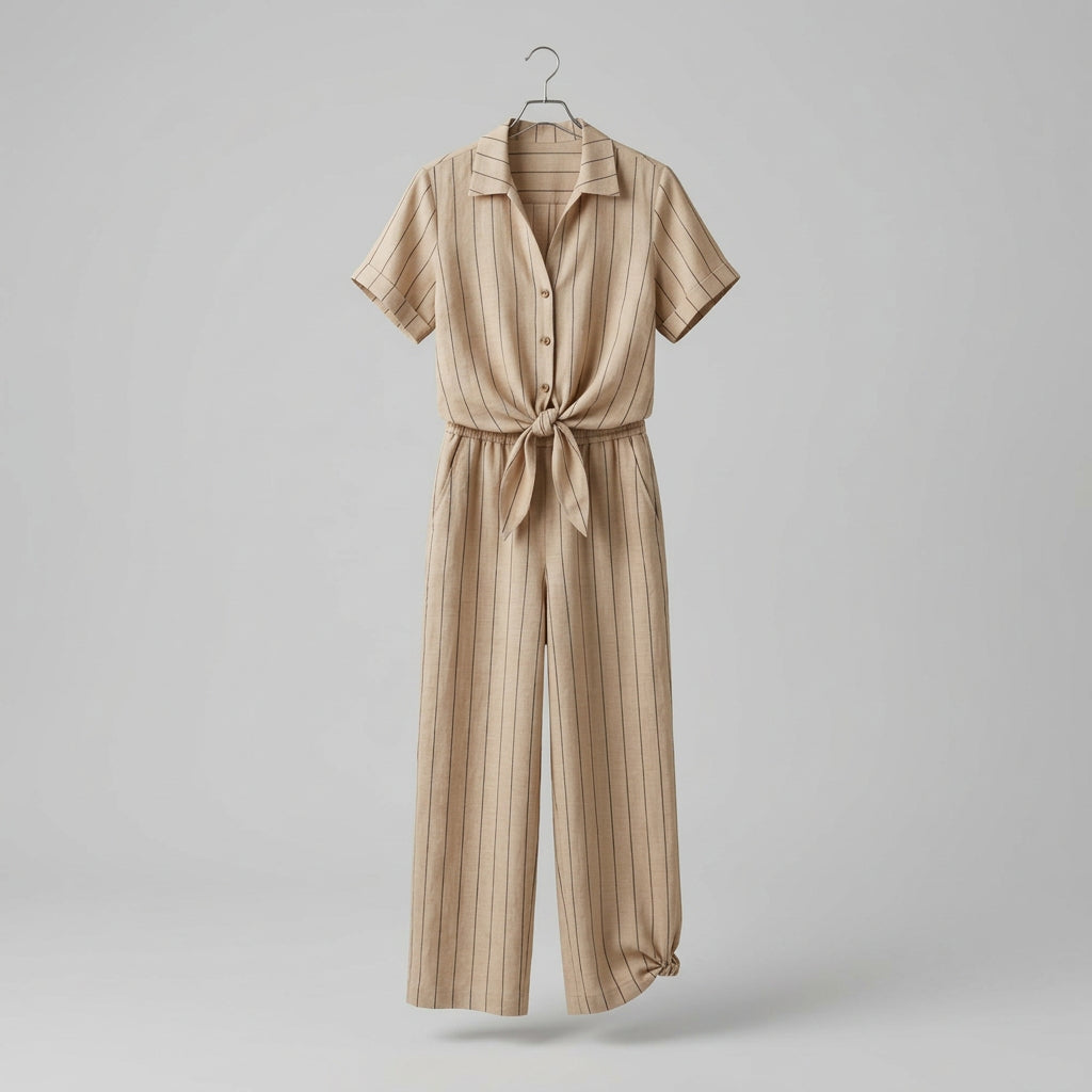 Sanctuary Striped Linen Tie-Front Top Size M & Side Slit Linen Pants Size XS