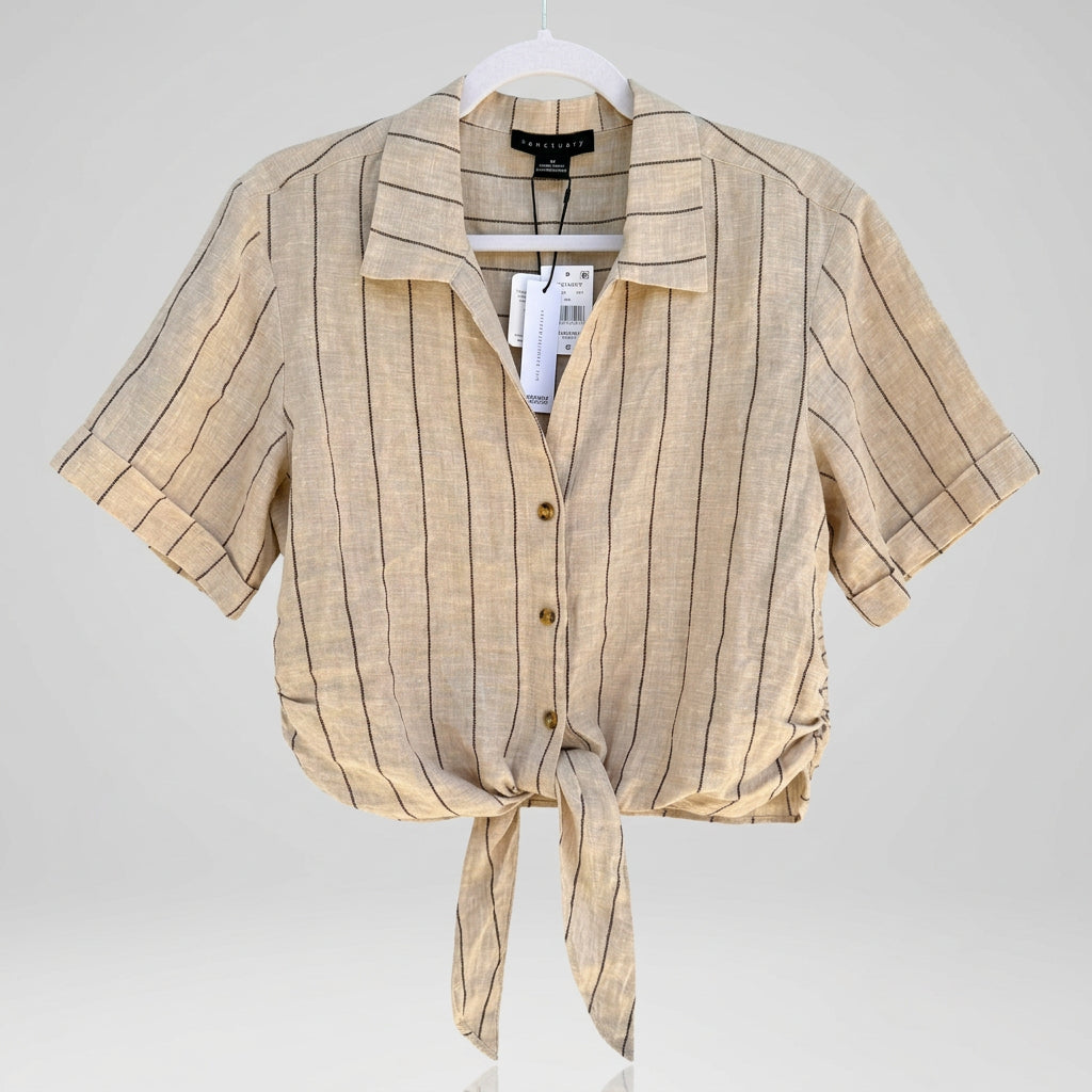 Sanctuary Striped Linen Tie-Front Top Size M & Side Slit Linen Pants Size XS