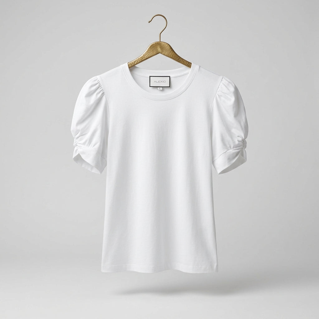 Alexis White Puff Sleeve Cotton Tee- Size L