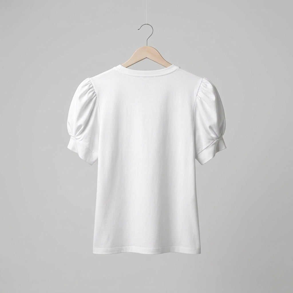 Alexis White Puff Sleeve Cotton Tee- Size L