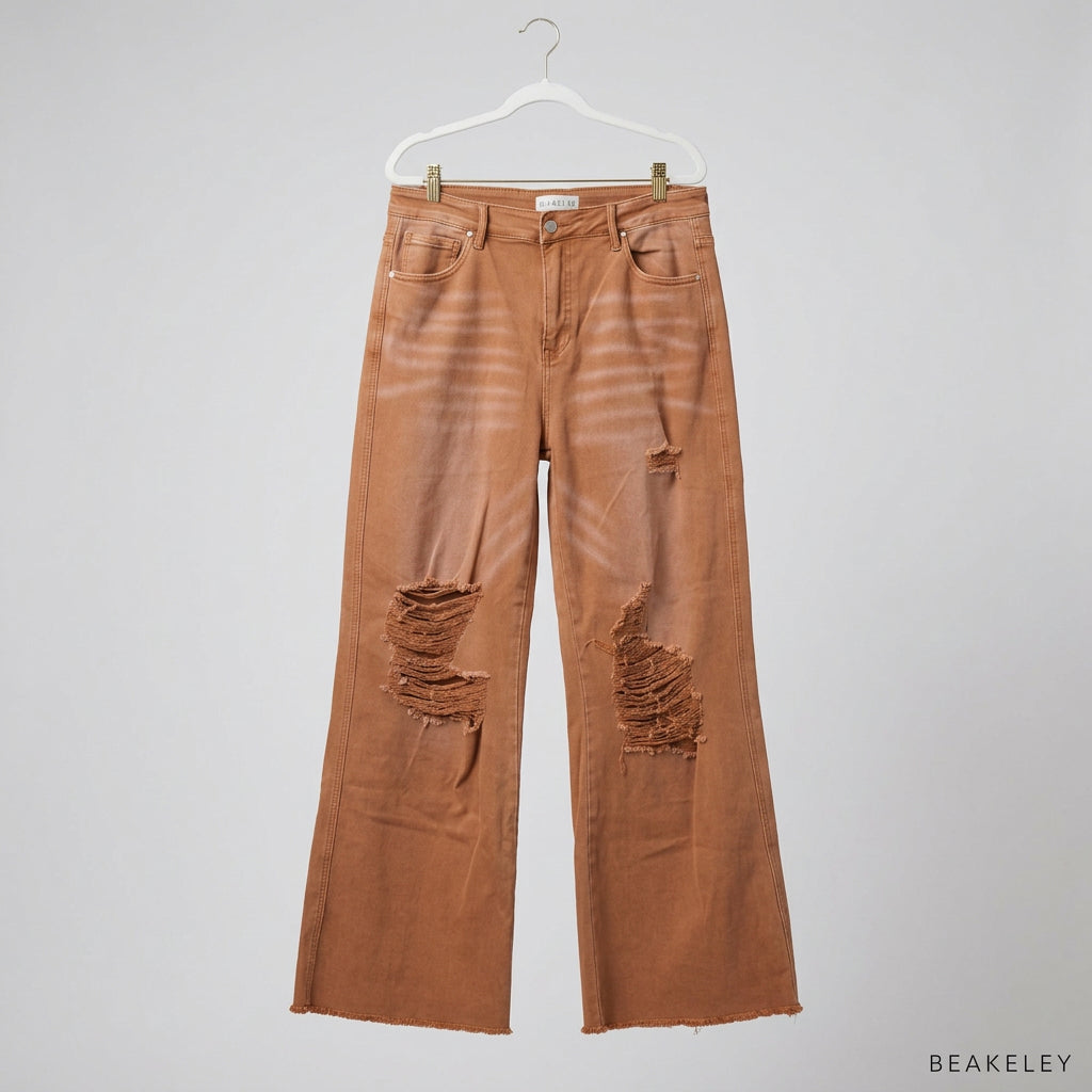 Blakeley Distressed Brown Wide Leg Jeans Size 15