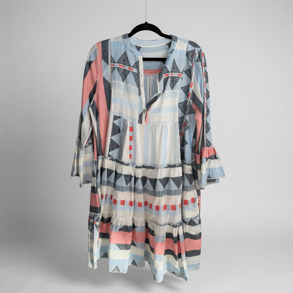 Sofia Geometric Print Tiered Dress Size M/L