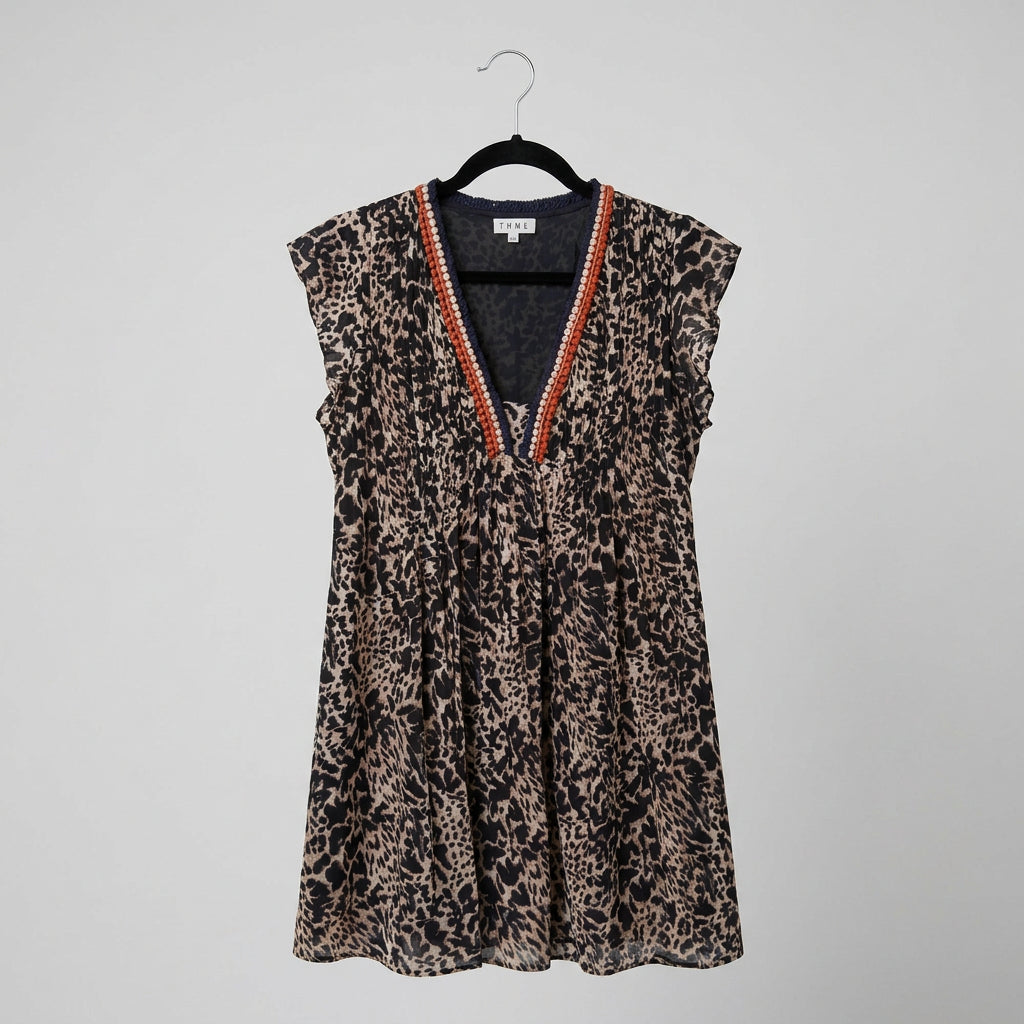 THML Leopard Print Embellished Tunic Dress Size L