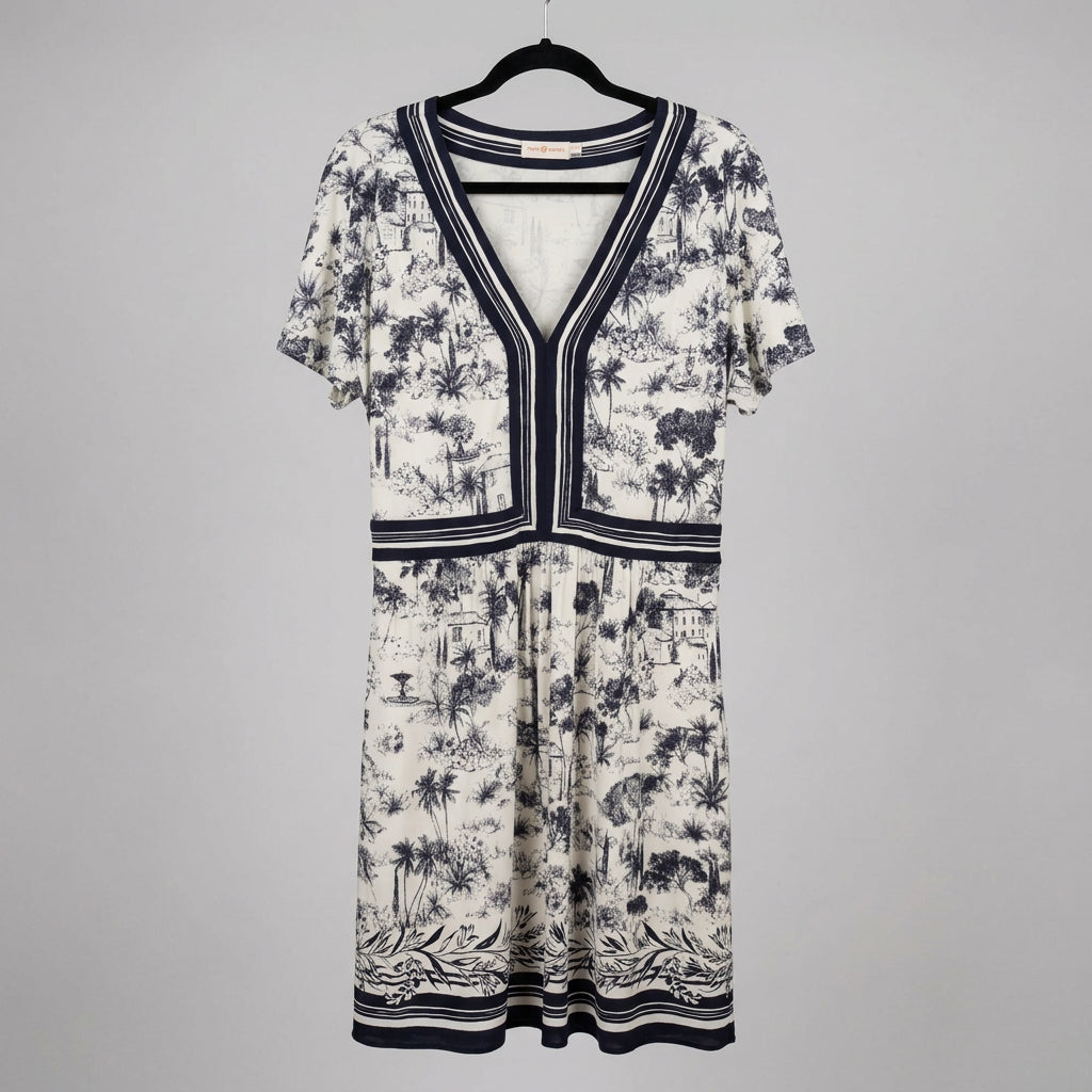 Tory Burch Silk Toile V-Neck Dress Size XL