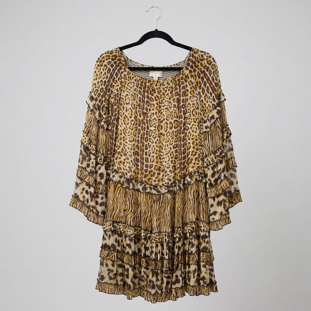Miss June Animal Print Ruffle Dress One Size