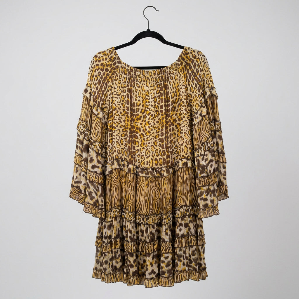 Miss June Animal Print Ruffle Dress One Size