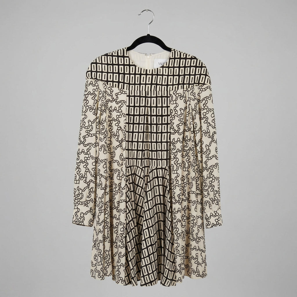 Valentino Black & White Geometric Silk Dress Size 42 (US6)