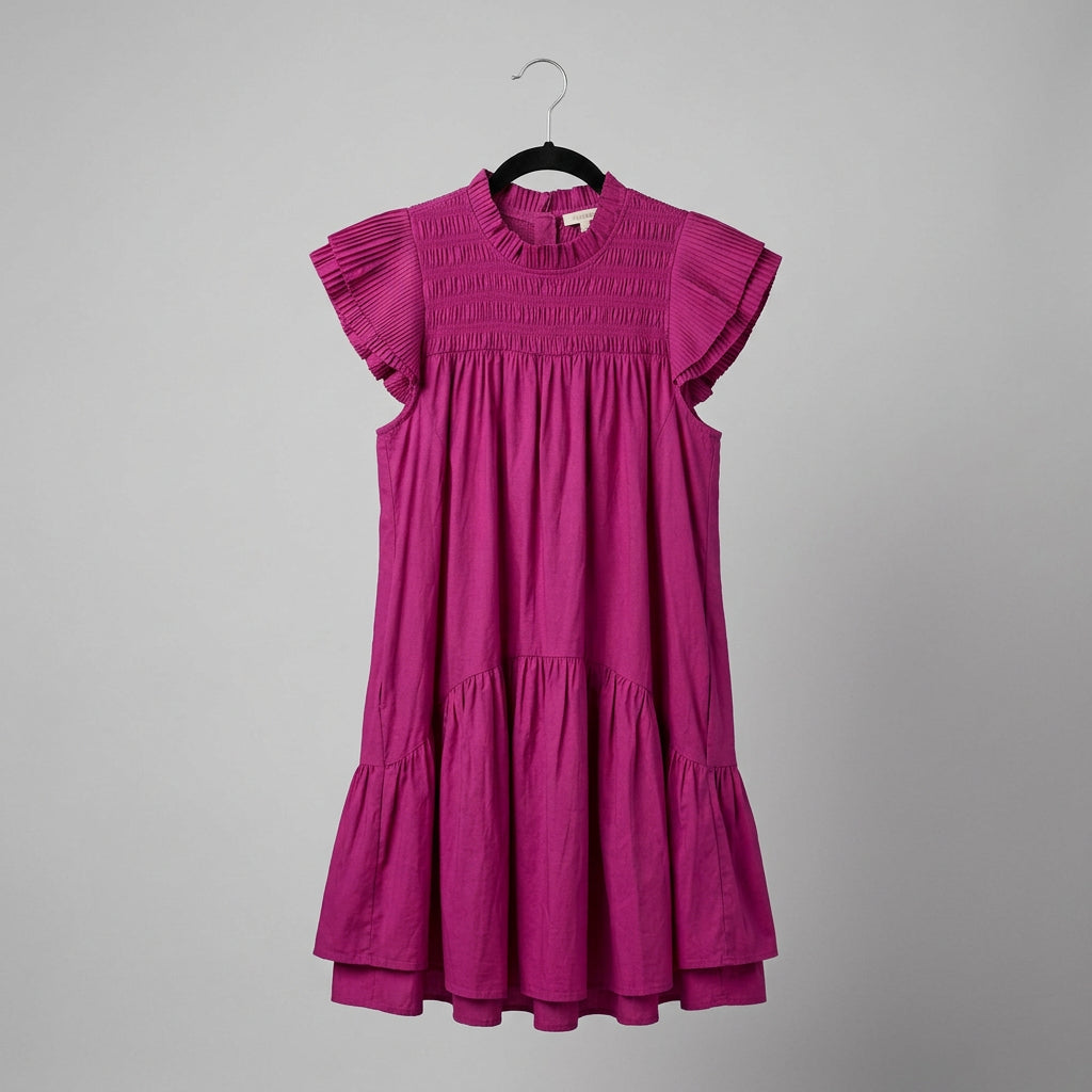 Love the Label Magenta Pleated Tiered Dress Size L
