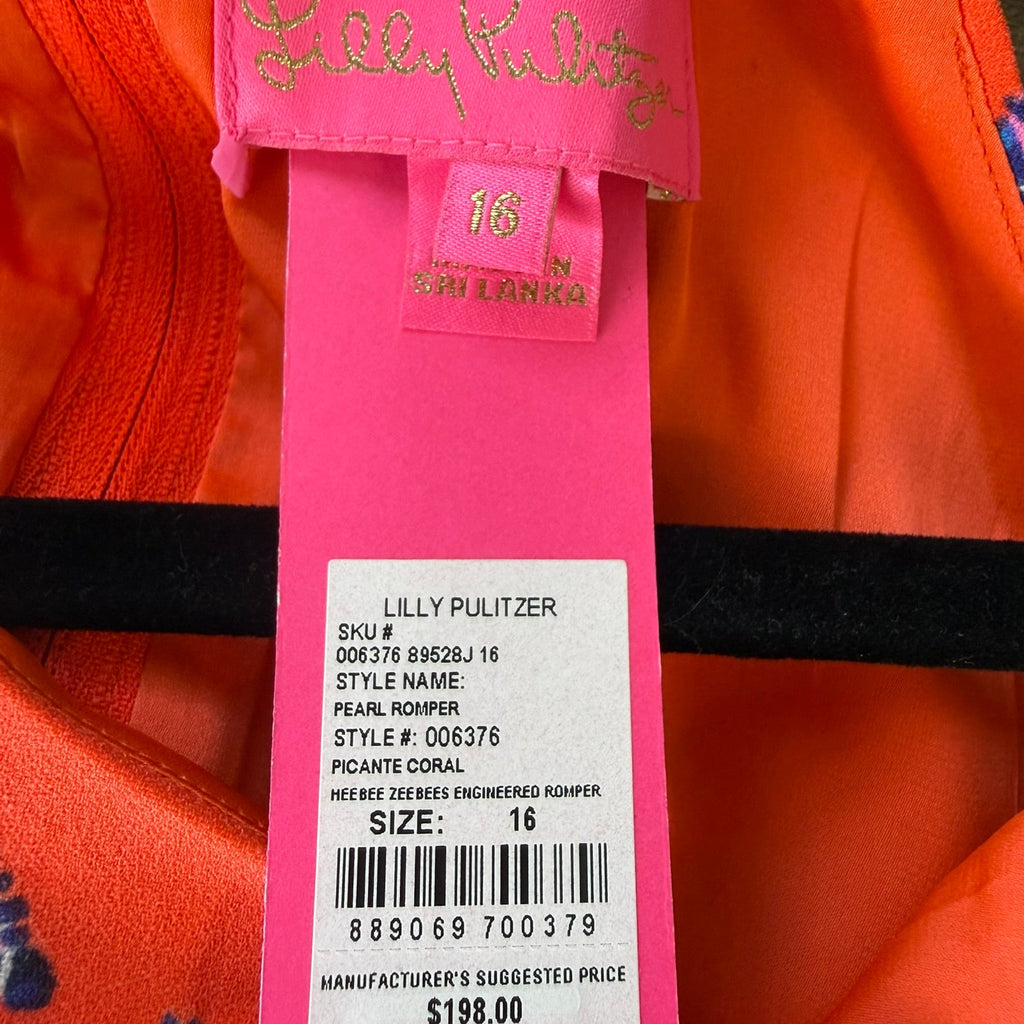 Lilly Pulitzer Pearl Romper in Picante Coral Size 16