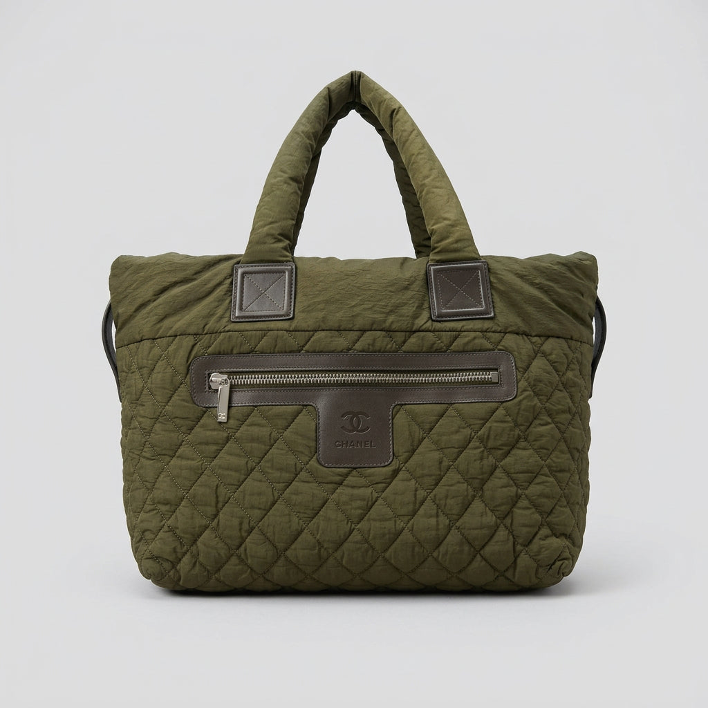 Chanel Cocoon Quilted Nylon Tote Bag- Olive Green