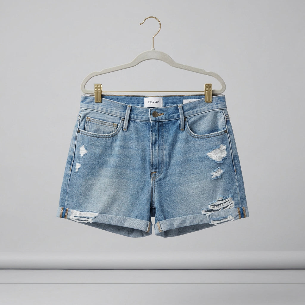 Frame Le Beau Distressed Denim Shorts Size 27