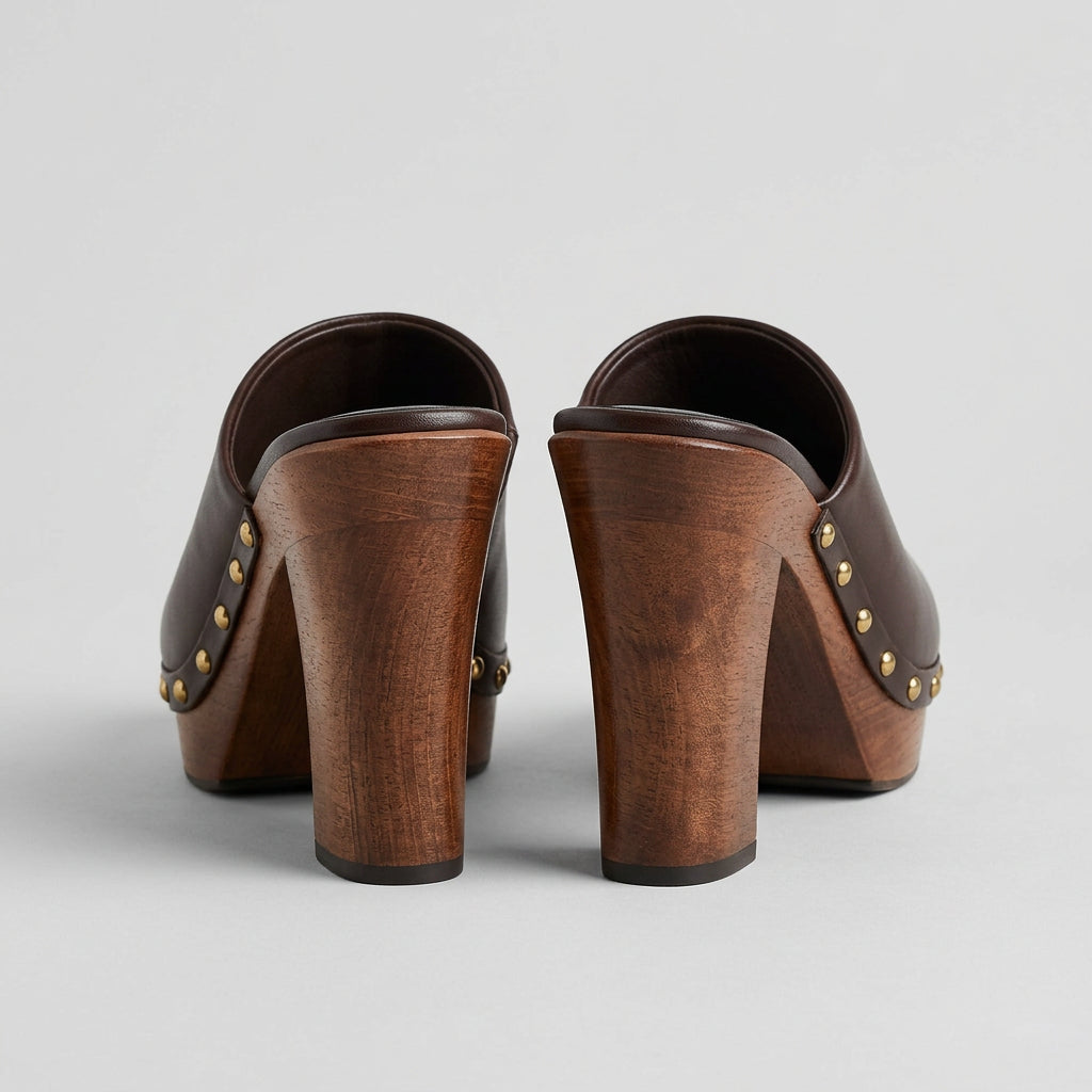 Zara Studded Wooden High Heel Clogs Size 38