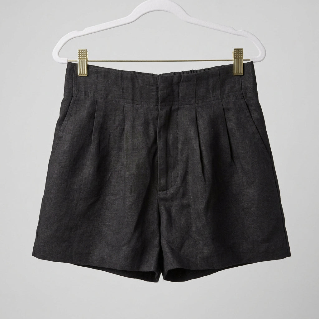 Olivaceous Black Linen Pleated Shorts Size S
