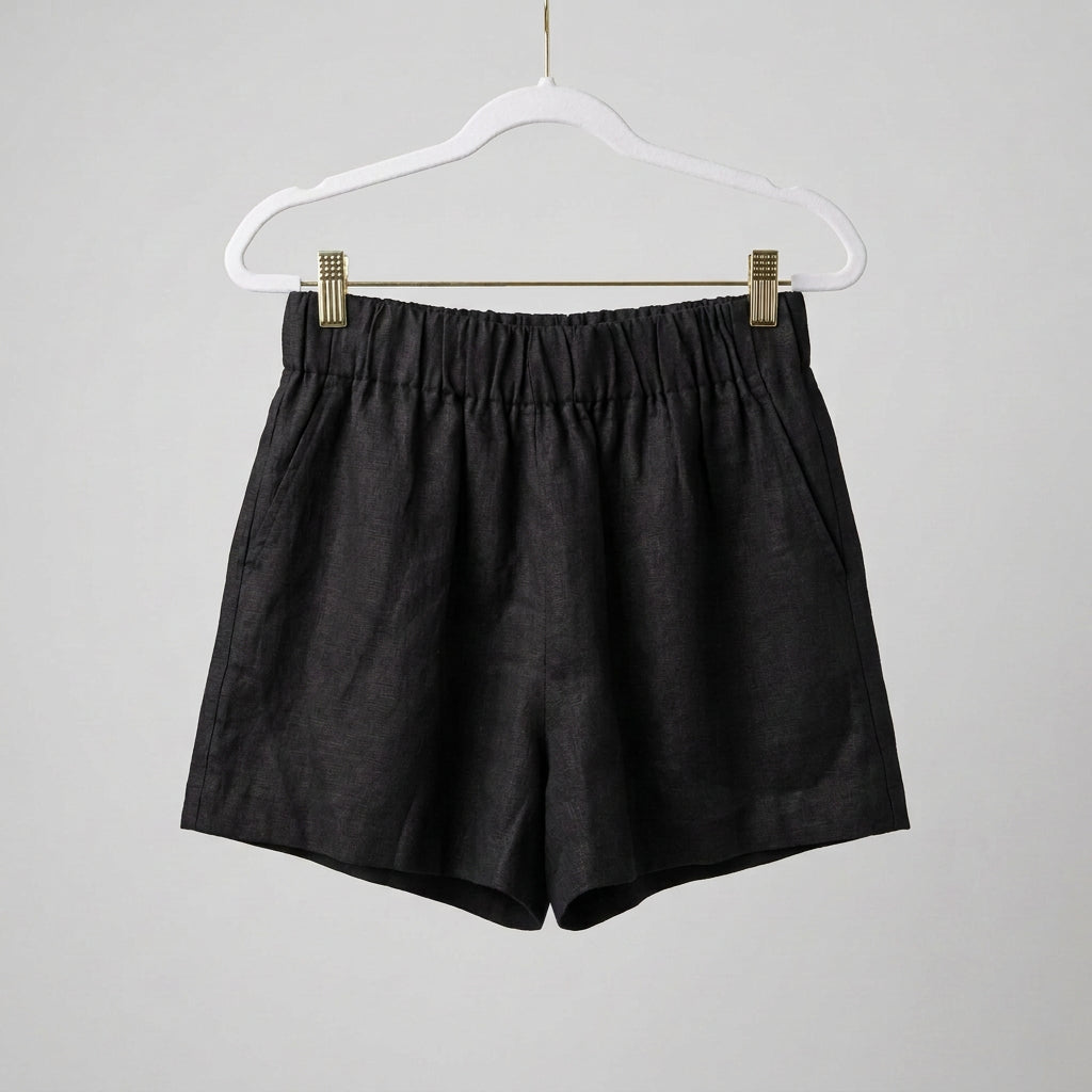 Olivaceous Black Linen Pleated Shorts Size S