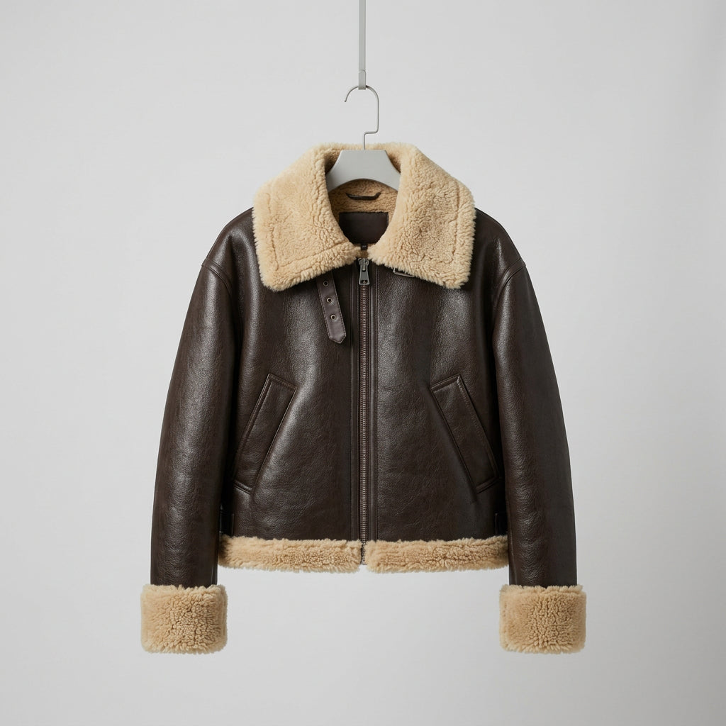 Vimyig Faux Shearling Aviator Bomber Jacket Size M