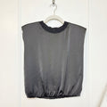 Skies Are Blue Black Padded Shoulder Top Size M