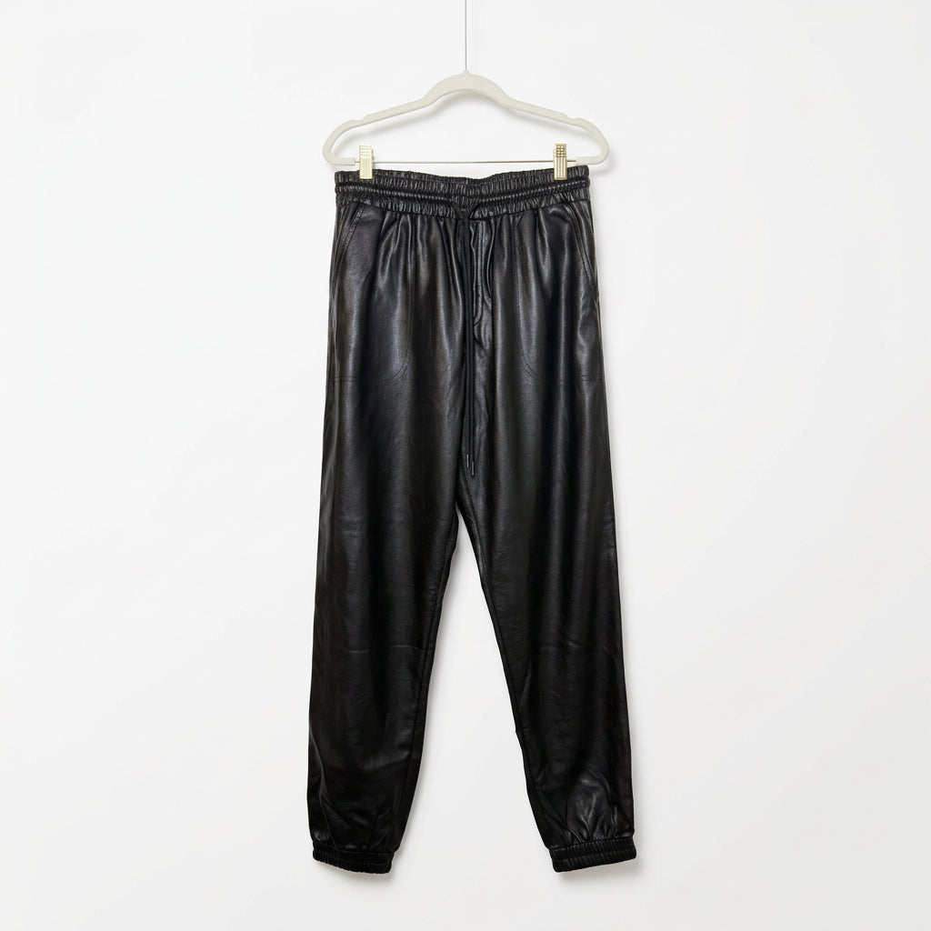 Noli Yoga Luxe Faux Leather Midnight Jogger Pants Size M