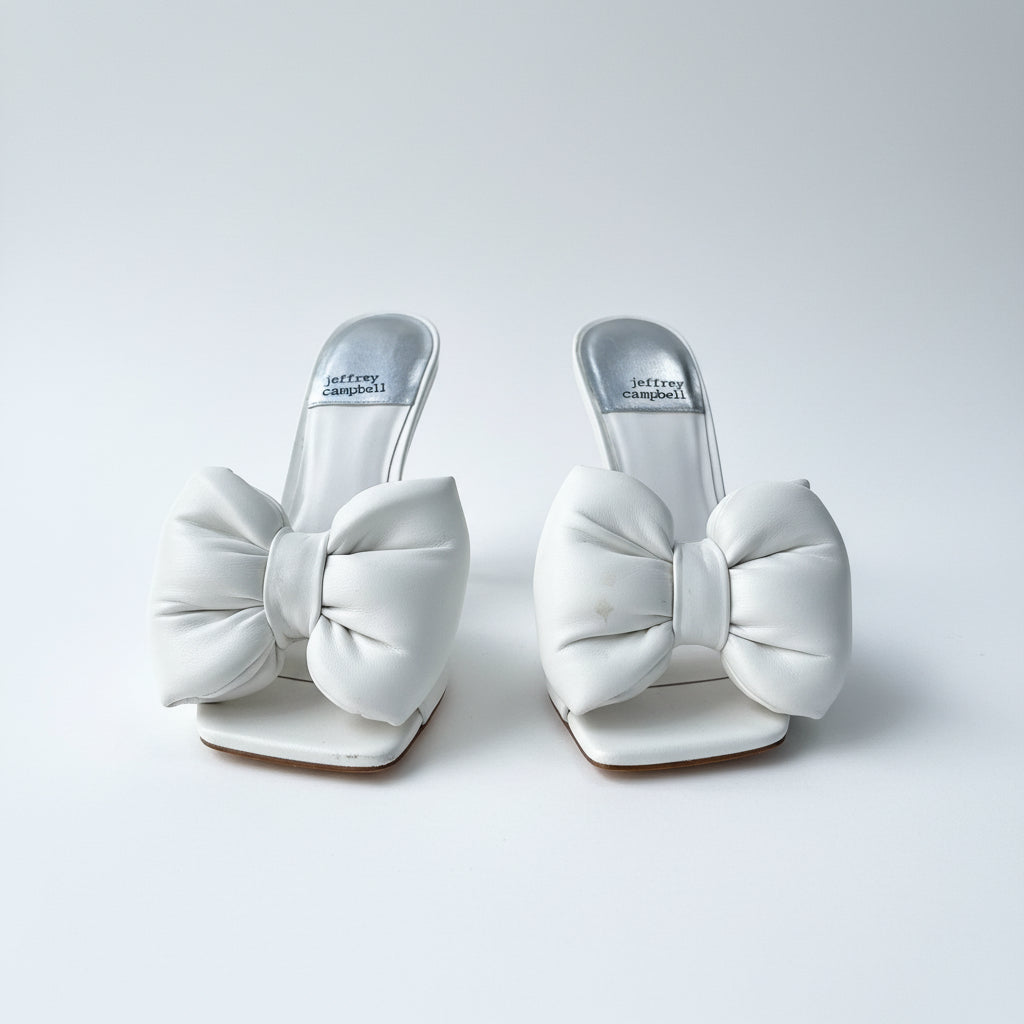 Jeffrey Campbell White Bow Heeled Mules Size 7.5