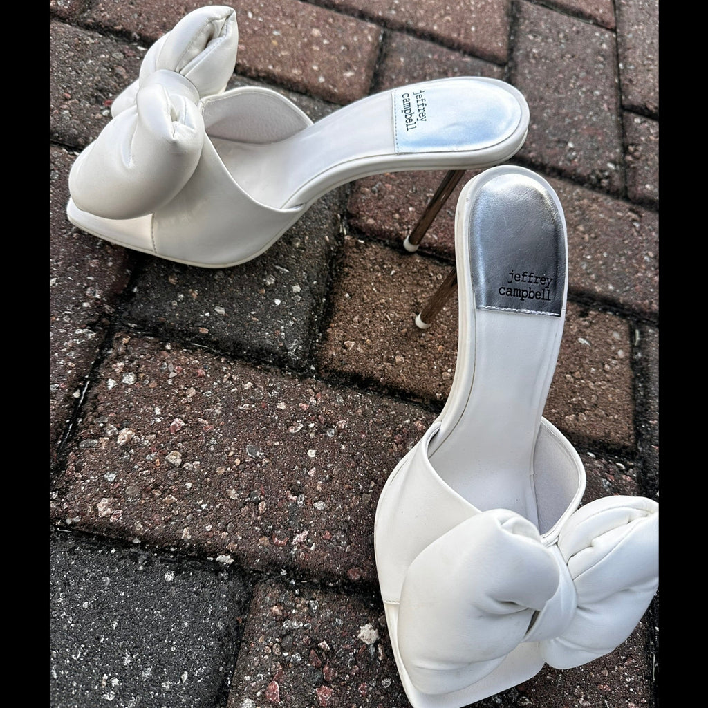 Jeffrey Campbell White Bow Heeled Mules Size 7.5