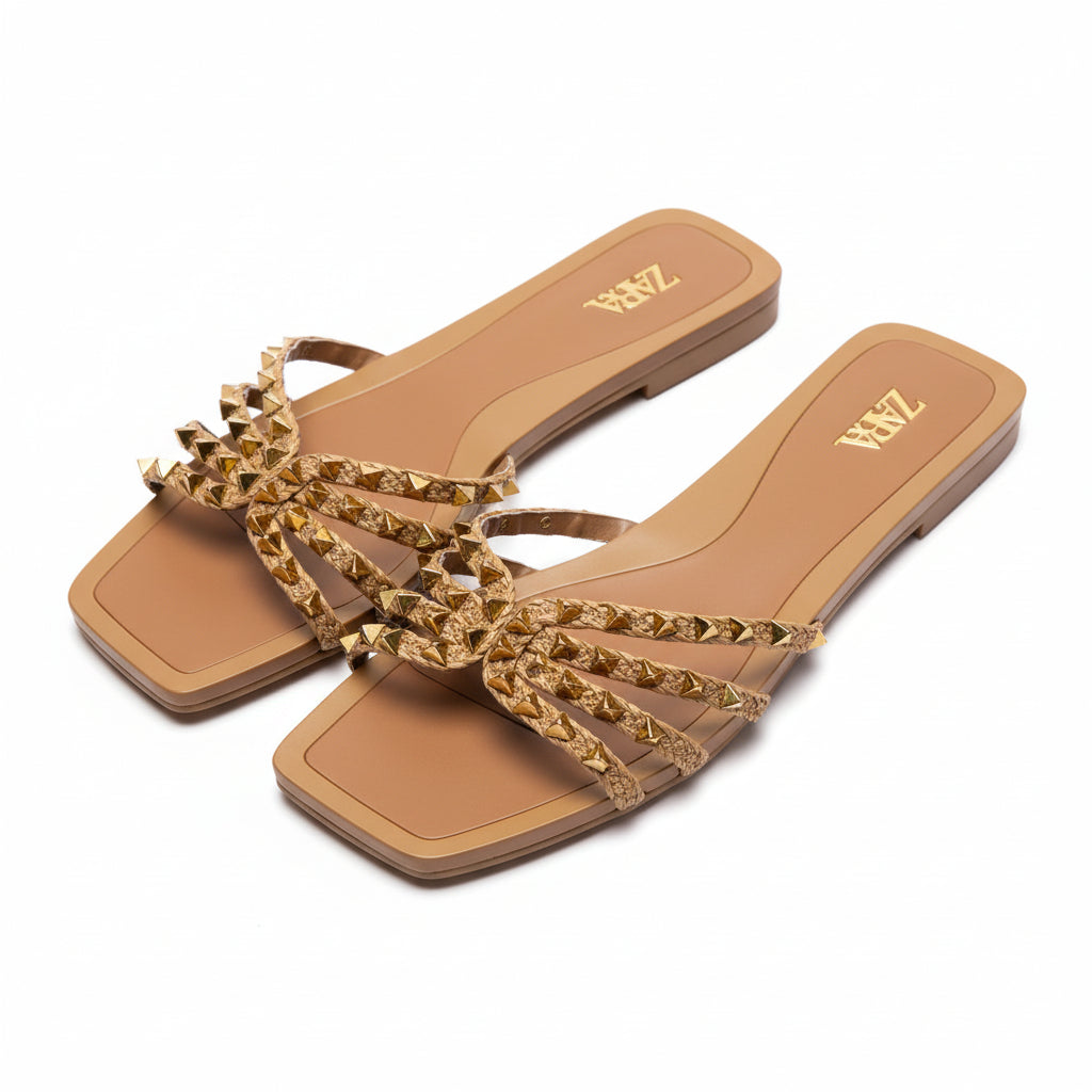 Zara Studded Sandals Braided Flats Size 38