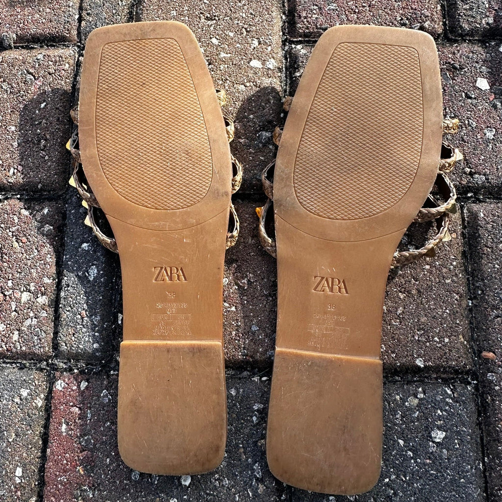 Zara Studded Sandals Braided Flats Size 38