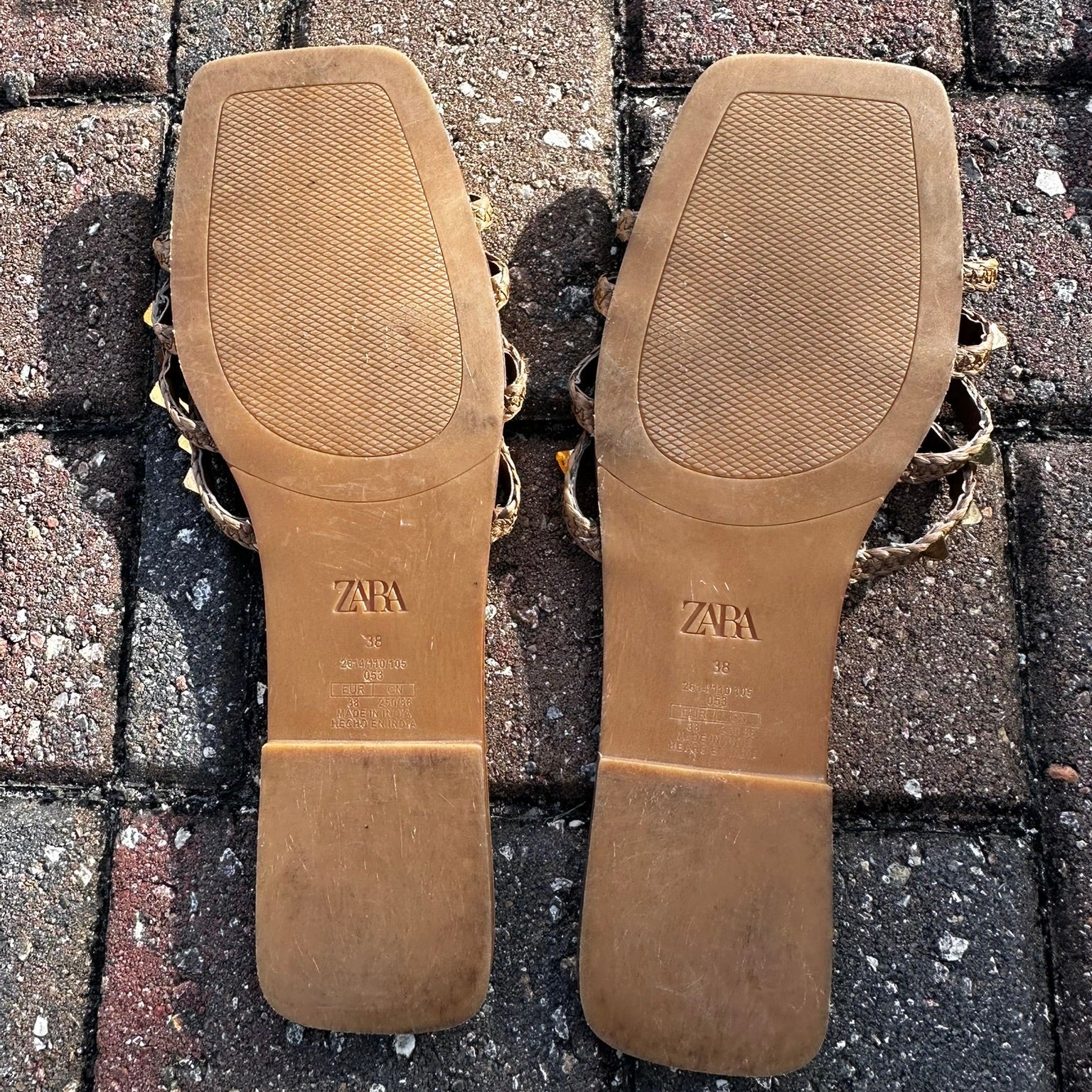 Zara Studded Sandals Braided Flats Size 38