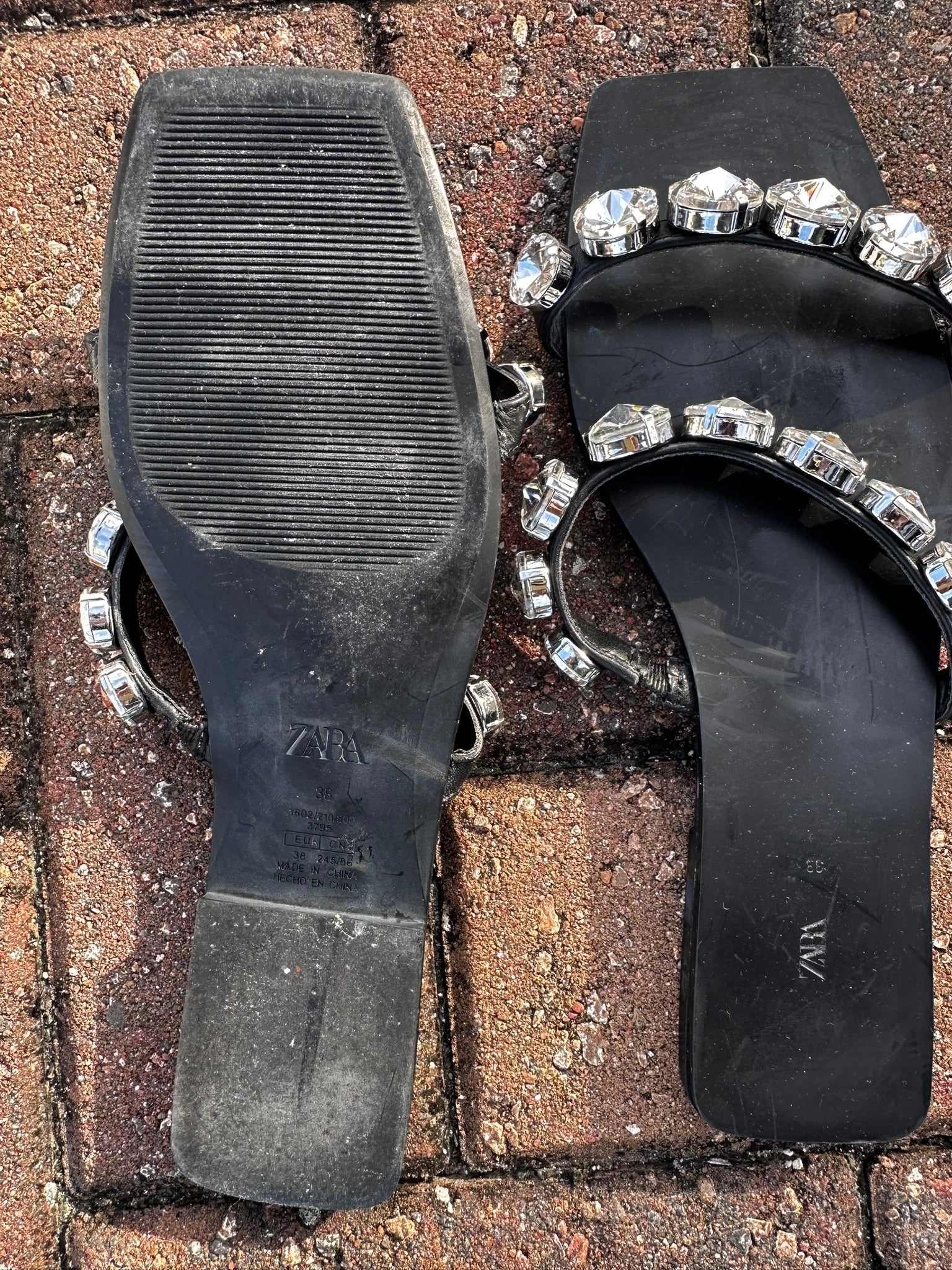 Zara Embellished Square-Toe Flat Sandals Size 38