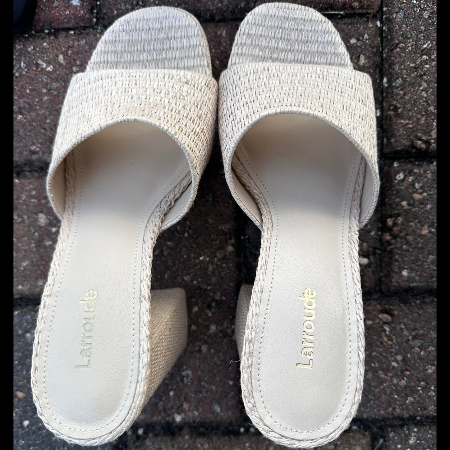 Larroude Straw Platform Block Heel Mules Size 7.5