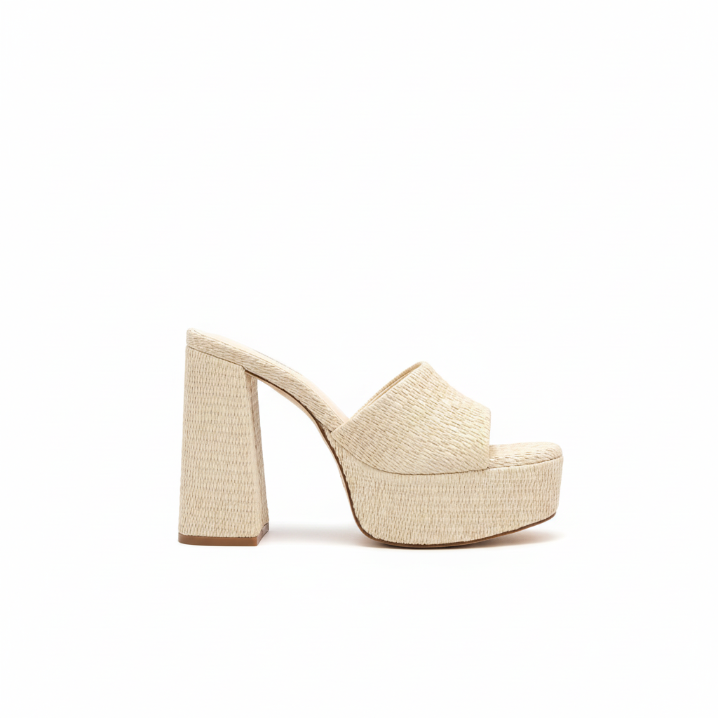 Larroude Straw Platform Block Heel Mules Size 7.5