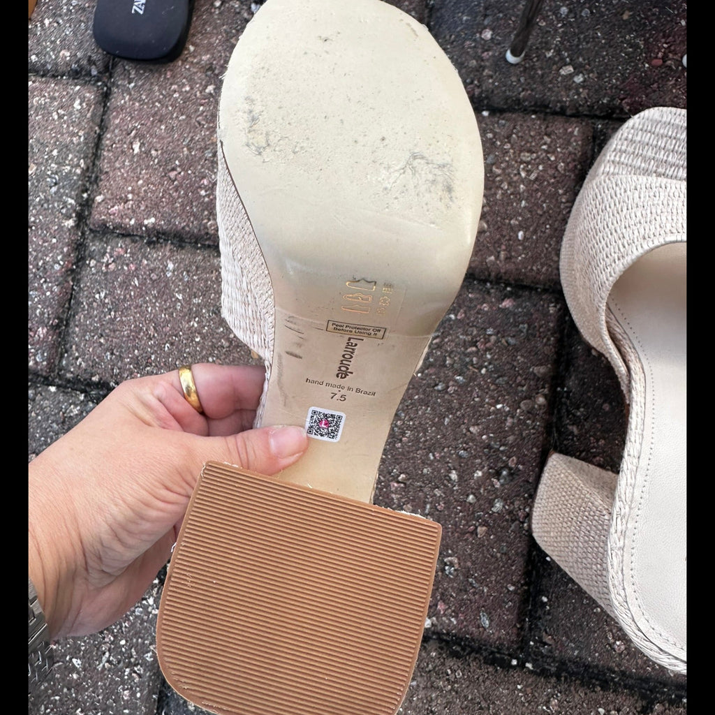 Larroude Straw Platform Block Heel Mules Size 7.5