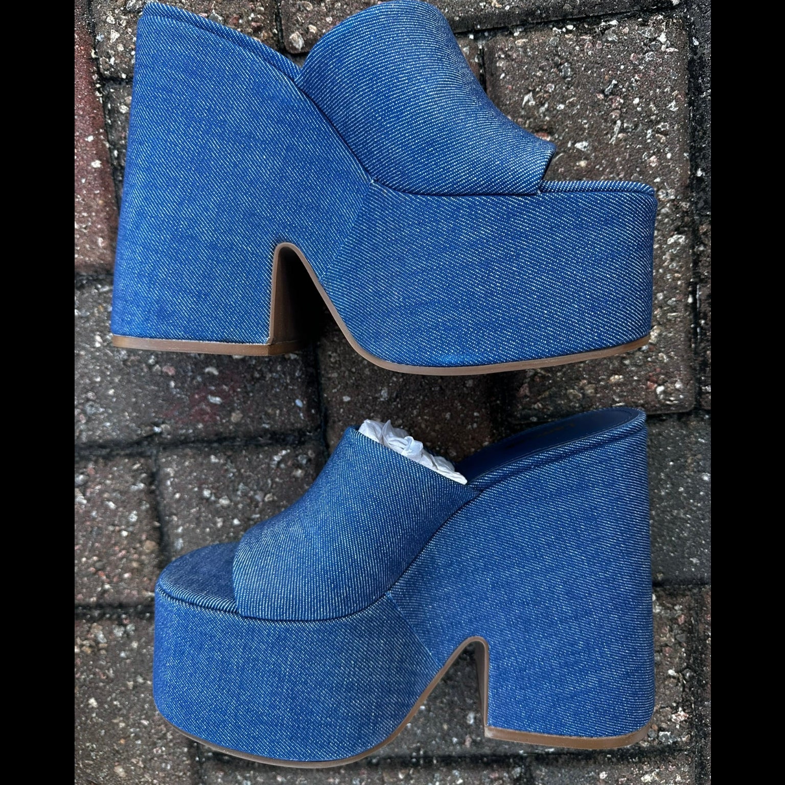 Larroude Denim Platform Wedge Mules Size 7.5
